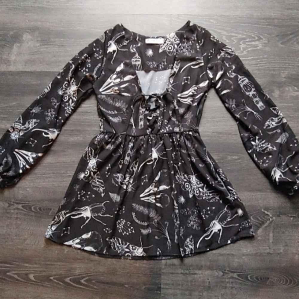 Discontinued Cosmic Drifters Endora dress in Nocte print